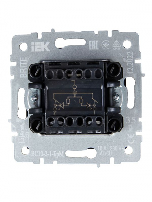 Выключатель 2-кл. СП BRITE ВС10-2-1-БрМ 10А с инд. маренго IEK BR-V20-1-10-K35 BR-V20-1-10-K35