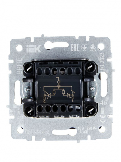 Выключатель 2-кл. СП BRITE ВС10-2-1-БрС 10А с инд. сталь IEK BR-V20-1-10-K46 BR-V20-1-10-K46
