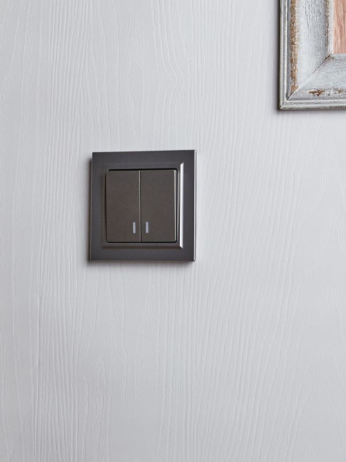 Выключатель 2-кл. СП BRITE ВС10-2-1-БрС 10А с инд. сталь IEK BR-V20-1-10-K46 BR-V20-1-10-K46