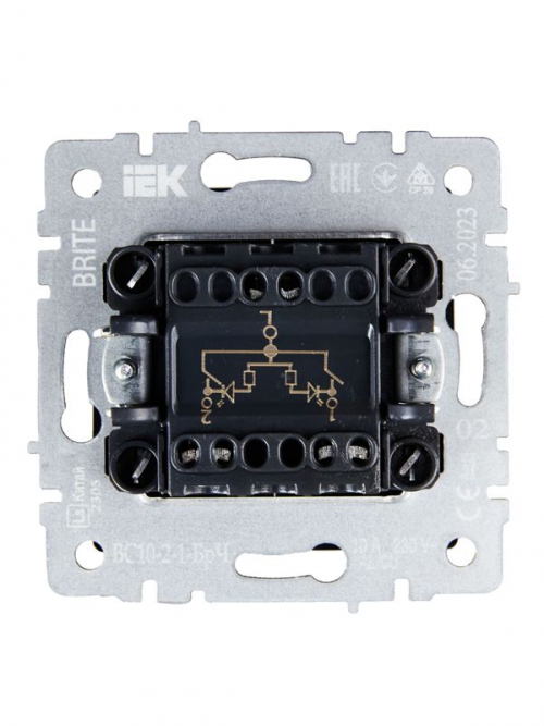 Выключатель 2-кл. СП BRITE ВС10-2-1-БрЧ 10А с инд. черн. IEK BR-V20-1-10-K02 BR-V20-1-10-K02