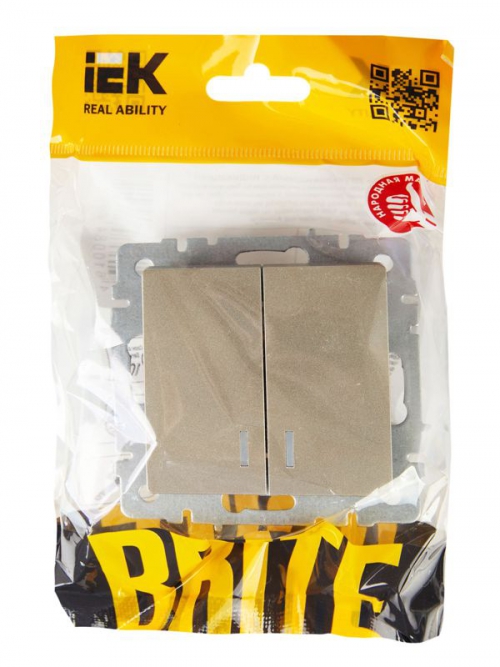 Выключатель 2-кл. СП BRITE ВС10-2-1-БрШ 10А с инд. шампань IEK BR-V20-1-10-K37 BR-V20-1-10-K37