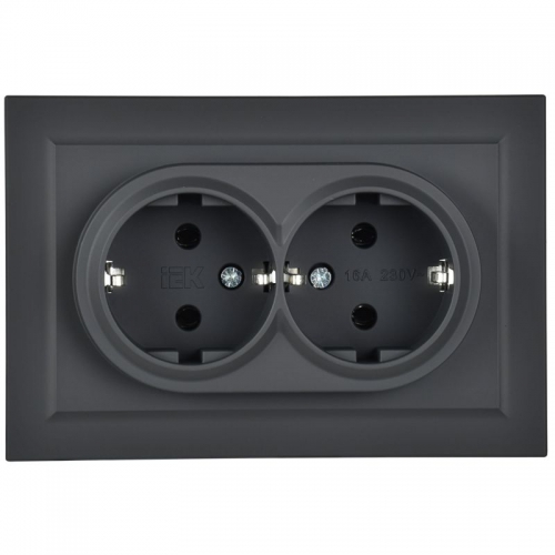 Розетка 2-м СП BRITE РС12-3-БрГ 16А в сборе с заземл. без защ. шторок графит IEK BR-R21-16-K53-F BR-R21-16-K53-F
