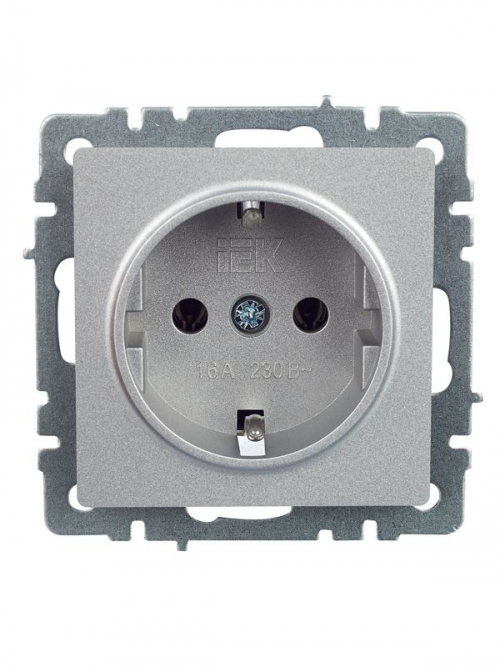 Розетка BRITE РС11-1-0-БрА 16А с заземл. без защ. шторки алюм. IEK BR-R11-16-K47 BR-R11-16-K47