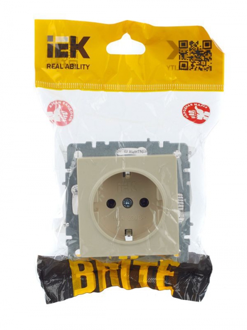 Розетка BRITE РС11-1-0-БрКр 16А с заземл. без защ. шторки беж. IEK BR-R11-16-K10 BR-R11-16-K10