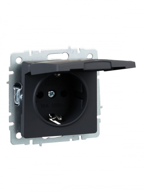Розетка BRITE РСбш10-3-БрГ 16А IP20 с заземл. защ. шторки с крышкой графит IEK BR-R16-16-K53 BR-R16-16-K53