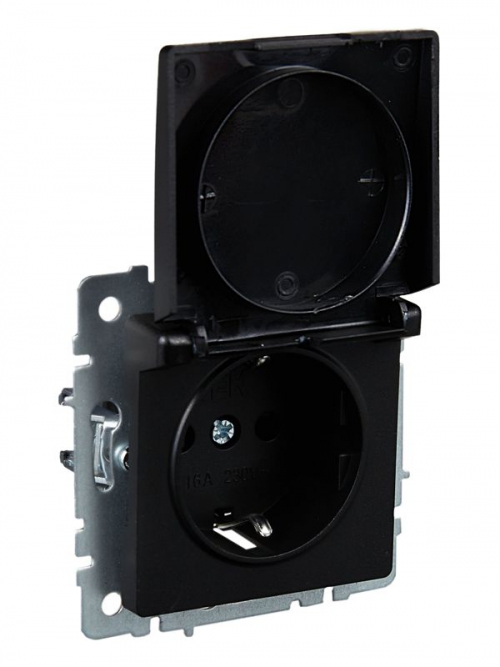 Розетка BRITE РСбш10-3-БрЧ 16А IP20 с заземл. защ. шторки с крышкой черн. IEK BR-R16-16-K02 BR-R16-16-K02