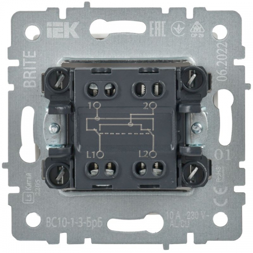 Выключатель перекрестный 1-кл. СП BRITE 10А ВС10-1-3-БрБ бел. IEK BR-V13-0-10-K01 BR-V13-0-10-K01