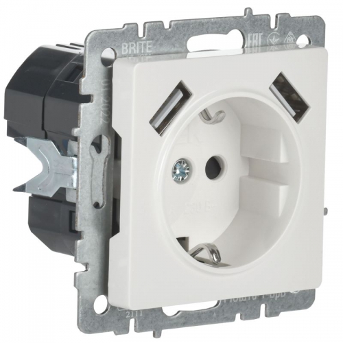 Розетка BRITE РЮш10-1-БрБ 16А с USB A+A 2.1А с заземл. защ. шторки бел. IEK BR-R14-16-U21-D21-K01 BR-R14-16-U21-D21-K01