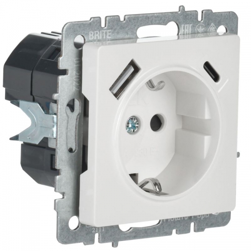 Розетка BRITE РЮш11-1-БрБ 16А с USB A+C 18Вт с заземл. защ. шторки бел. IEK BR-R14-16-U22-018-K01 BR-R14-16-U22-018-K01