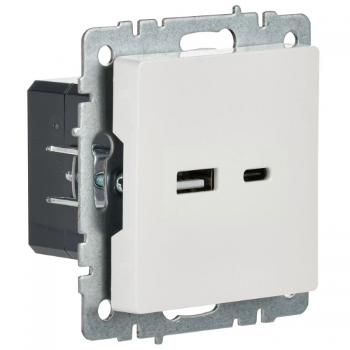 Розетка BRITE USB A+C 18Вт РЮ11-1-БрБ бел. IEK BR-U22-018-K01 BR-U22-018-K01