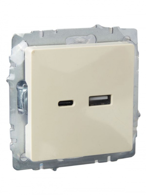 Розетка BRITE USB A+C 18Вт РЮ11-1-БрКр беж. IEK BR-U22-018-K10 BR-U22-018-K10