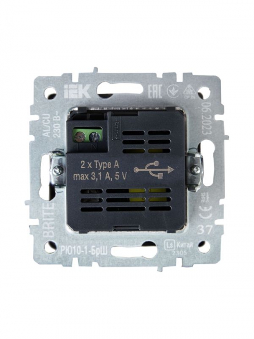 Розетка BRITE USB A+A 3.1А РЮ10-1-БрШ шампань IEK BR-U21-D31-K37 BR-U21-D31-K37