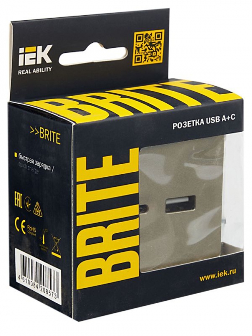 Розетка BRITE USB A+C 18Вт РЮ11-1-БрШ шампань IEK BR-U22-018-K37 BR-U22-018-K37