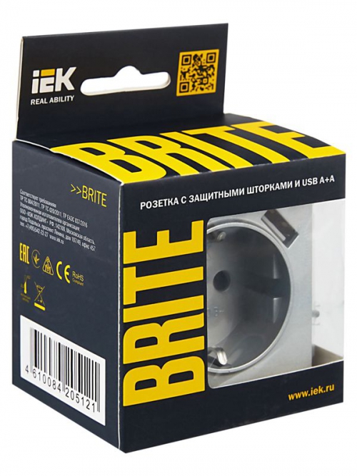 Розетка BRITE РЮш10-2-БрА 16А с USB A+A 3.1А с заземл. защ. шторки алюм. IEK BR-R14-16-U21-D31-K47 BR-R14-16-U21-D31-K47