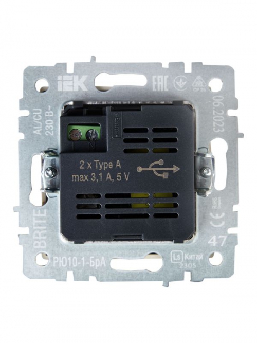 Розетка BRITE USB A+A 3.1А РЮ10-1-БрА алюм. IEK BR-U21-D31-K47 BR-U21-D31-K47