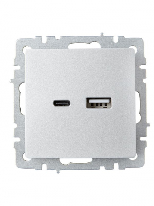 Розетка BRITE USB A+C 18Вт РЮ11-1-БрА алюм. IEK BR-U22-018-K47 BR-U22-018-K47