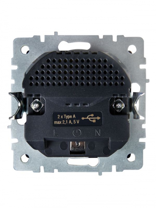 Розетка BRITE РЮш10-1-БрС 16А с USB A+A 2.1А с заземл. защ. шторки сталь IEK BR-R14-16-U21-D21-K46 BR-R14-16-U21-D21-K46