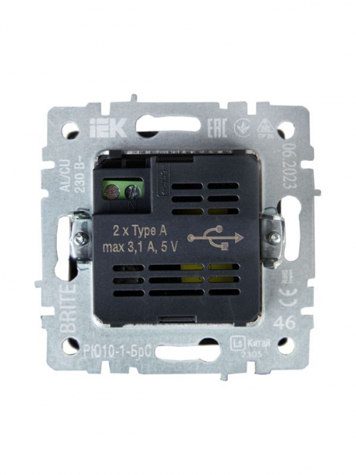 Розетка BRITE USB A+A 3.1А РЮ10-1-БрС сталь IEK BR-U21-D31-K46 BR-U21-D31-K46