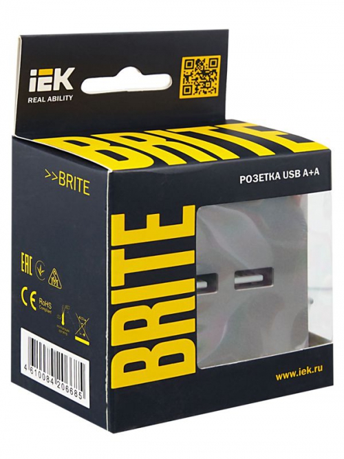 Розетка BRITE USB A+A 3.1А РЮ10-1-БрС сталь IEK BR-U21-D31-K46 BR-U21-D31-K46