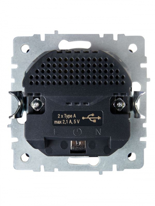 Розетка BRITE РЮш10-1-БрГ 16А с USB A+A 2.1А с заземл. защ. шторки графит IEK BR-R14-16-U21-D21-K53 BR-R14-16-U21-D21-K53