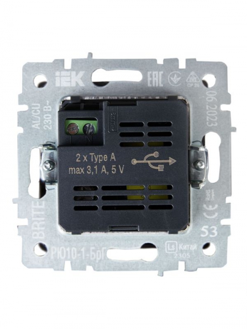Розетка BRITE USB A+A 3.1А РЮ10-1-БрГ графит IEK BR-U21-D31-K53 BR-U21-D31-K53