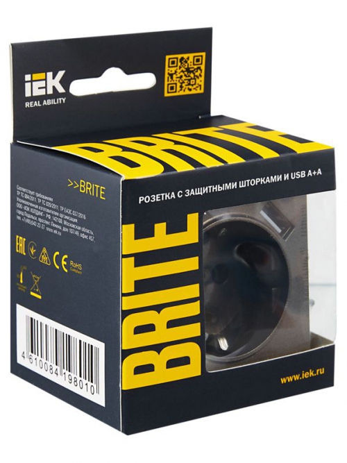 Розетка BRITE РЮш10-1-БрТБ 16А с USB A+A 2.1А с заземл. защ. шторки темн. бронза IEK BR-R14-16-U21-D21-K45 BR-R14-16-U21-D21-K45