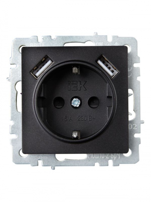 Розетка BRITE РЮш10-2-БрЧ 16А с USB A+A 3.1А с заземл. защ. шторки черн. IEK BR-R14-16-U21-D31-K02 BR-R14-16-U21-D31-K02