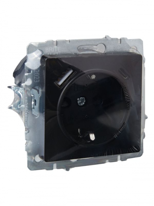 Розетка BRITE РЮш11-1-БрЧ 16А с USB A+C 18Вт с заземл. защ. шторки черн. IEK BR-R14-16-U22-018-K02 BR-R14-16-U22-018-K02
