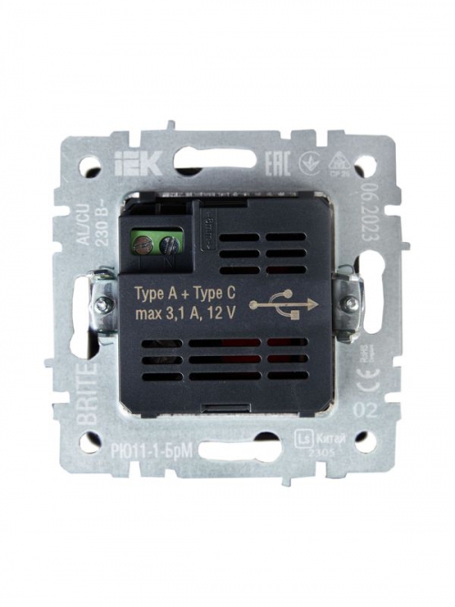 Розетка BRITE USB A+C 18Вт РЮ11-1-БрЧ черн. IEK BR-U22-018-K02 BR-U22-018-K02