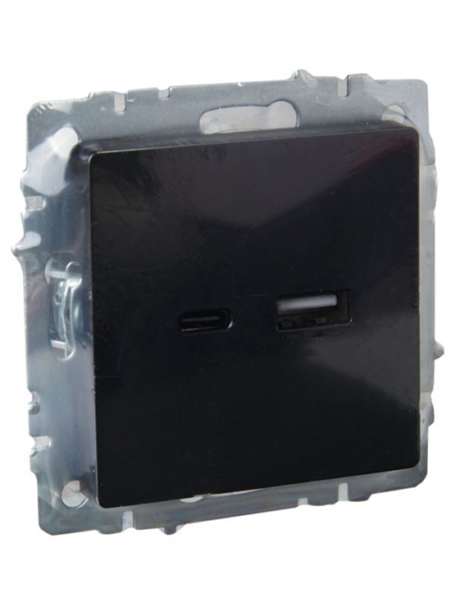 Розетка BRITE USB A+C 18Вт РЮ11-1-БрЧ черн. IEK BR-U22-018-K02 BR-U22-018-K02