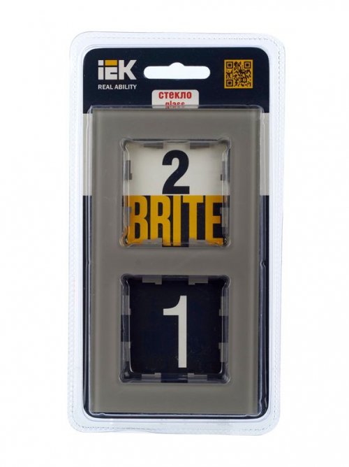 Рамка 2-м BRITE РУ-2-2-БрД стекло дым. IEK BR-M22-G-K30 BR-M22-G-K30