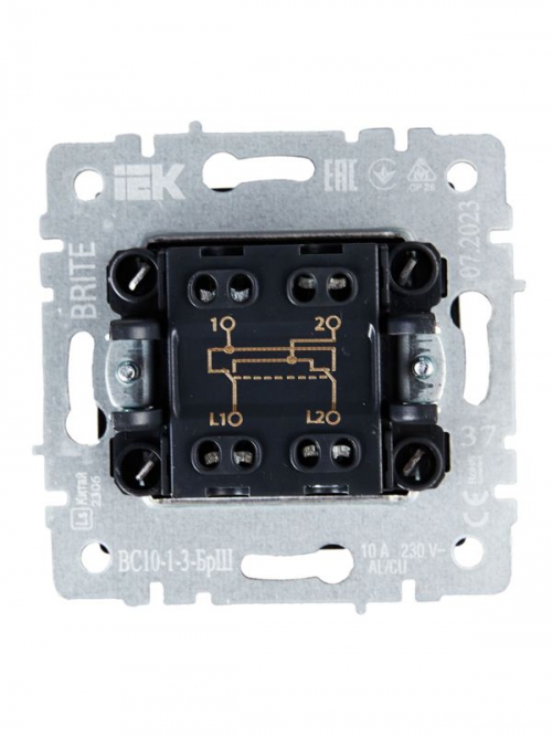 Выключатель перекрестный 1-кл. СП BRITE 10А ВС10-1-3-БрБ шампань IEK BR-V13-0-10-K37 BR-V13-0-10-K37