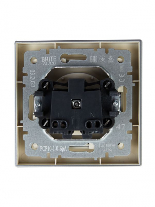 Розетка СП BRITE РСР10-1-0-БрА 10А в сборе без заземл. без защ. шторок алюм. IEK BR-R10-10-K47-F BR-R10-10-K47-F