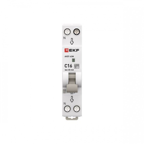 Выключатель автоматический дифференциального тока 1мод. C 16А 30мА тип AC 6кА АВДТ-63М электрон. PROxima EKF DA63M-16-30 DA63M-16-30