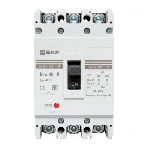 Выключатель автоматический 3п 100/80А 35кА ВА-99М PROxima EKF mccb99-100-80m mccb99-100-80m