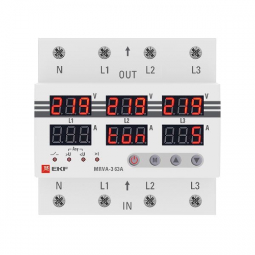 Реле напряжения и тока трехфазное с дисплеем MRVA-3 63A EKF MRVA-3-63A 13.03.2026