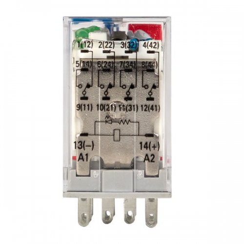 Реле промежуточное RPAt 22/4 5А 24В DC с кнопкой и мех. индикацией AVERES EKF rpat-22-4-24DC rpat-22-4-24DC