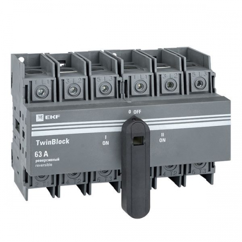 Рубильник 3п 63А реверсивный с рукояткой для прямой установки TwinBlock EKF tb-s-63-3p-rev tb-s-63-3p-rev