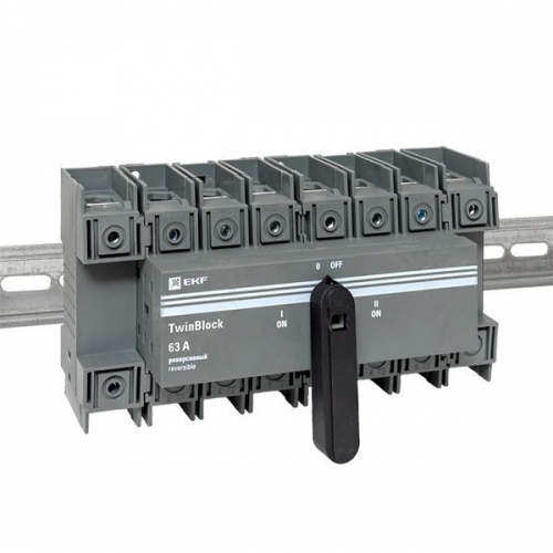 Рубильник 4п 63А реверсивный с рукояткой для прямой установки TwinBlock EKF tb-s-63-4p-rev tb-s-63-4p-rev