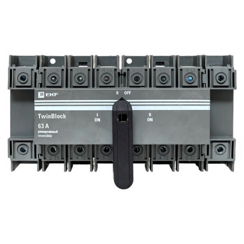 Рубильник 4п 63А реверсивный с рукояткой для прямой установки TwinBlock EKF tb-s-63-4p-rev tb-s-63-4p-rev