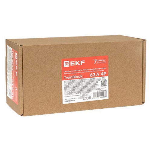 Рубильник 4п 63А реверсивный с рукояткой для прямой установки TwinBlock EKF tb-s-63-4p-rev tb-s-63-4p-rev