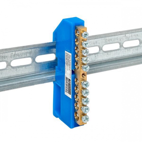 Шина нулевая N 6х9 10 отверстий синий изолятор на DIN-рейку латунь розн. стикер PROxima EKF sn0-63-10-d-r sn0-63-10-d-r