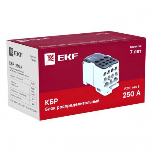 Блок распределительный КРОСС крепеж на панель и DIN КБР-250А EKF plc-kbr250 plc-kbr250