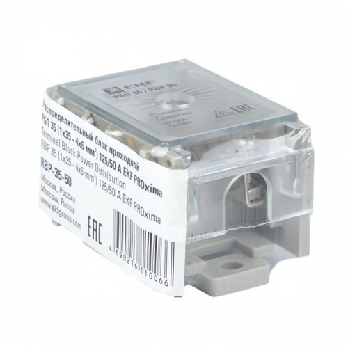 Блок распределительный проходной РБП 35 (1х35-4х6кв.мм) 125/50А PROxima EKF RBP-35-50 RBP-35-50