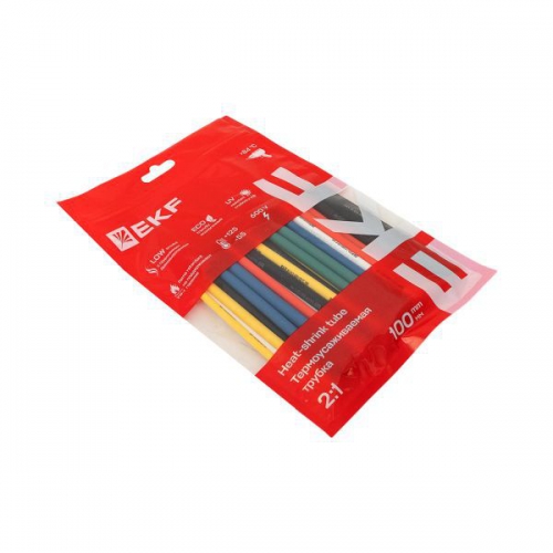 Набор трубок термоусадочных 6 цветов по 5шт. 3/1.5, 4/2, 5/2.5, 6/3, 8/4 (6 цветов по 5шт 100мм) PROxima EKF tut-n-3-r tut-n-3-r