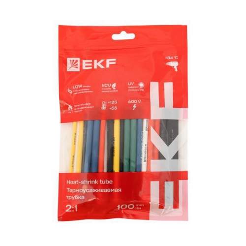 Набор трубок термоусадочных 6 цветов по 5шт. 3/1.5, 4/2, 5/2.5, 6/3, 8/4 (6 цветов по 5шт 100мм) PROxima EKF tut-n-3-r tut-n-3-r