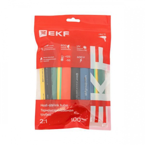 Набор трубок термоусадочных 4/2, 6/3, 8/4, 10/5, 12/6 (7 цветов по 5шт 100мм) PROxima EKF tut-n-4-r tut-n-4-r