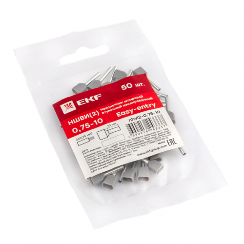 Наконечник штыревой втулочный НШвИ(2) 0.75-10 (уп.50шт) EKF nhvi2-0.75-10 nhvi2-0.75-10