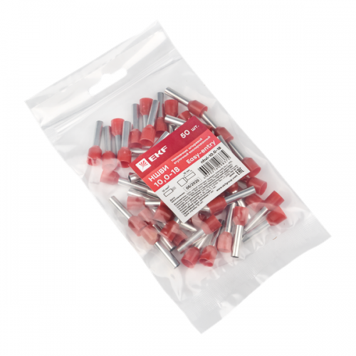 Наконечник штыревой втулочный изол. НШвИ 10.0-18 (уп.50шт) EKF nhvi-10.0-18 nhvi-10.0-18