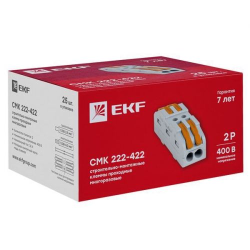 Клемма строительно-монтажная СМК проходная 222-422 2п 0.08-4кв.мм (уп.25шт) PROxima EKF plc-smk-422 plc-smk-422